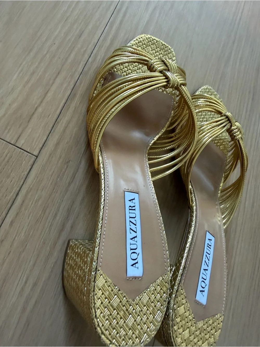 Aquazzura Metallic Gold Knotted Slide Mules